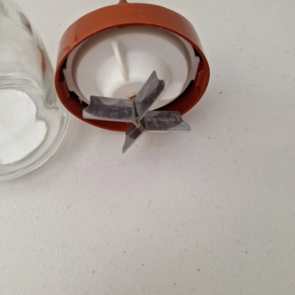 Vintage Gemco Glass Jar Nut and Food Chopper Red Brown Lid
